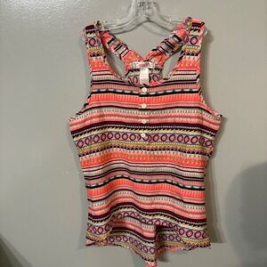 Japna Orange Tank Top‎ Sleeveless Geometric Pattern Multicolor (Girls 10)